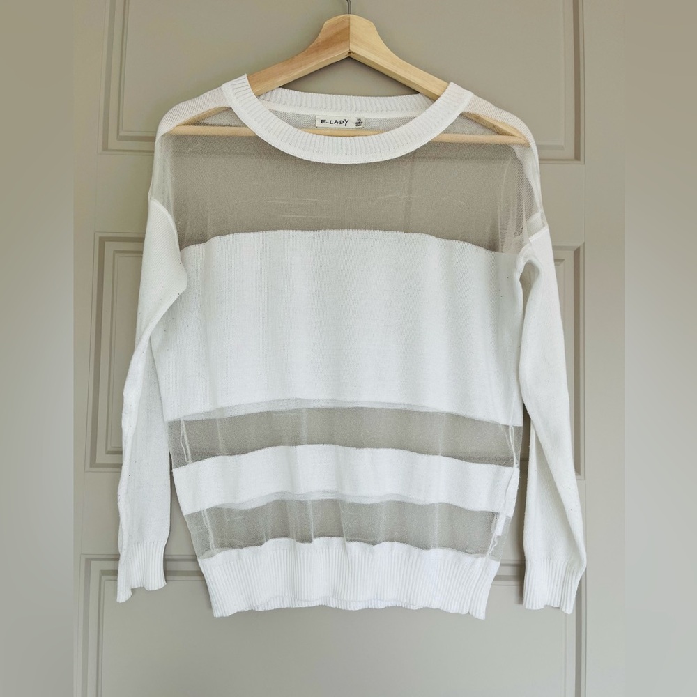 LF Sheer White Striped Sweater